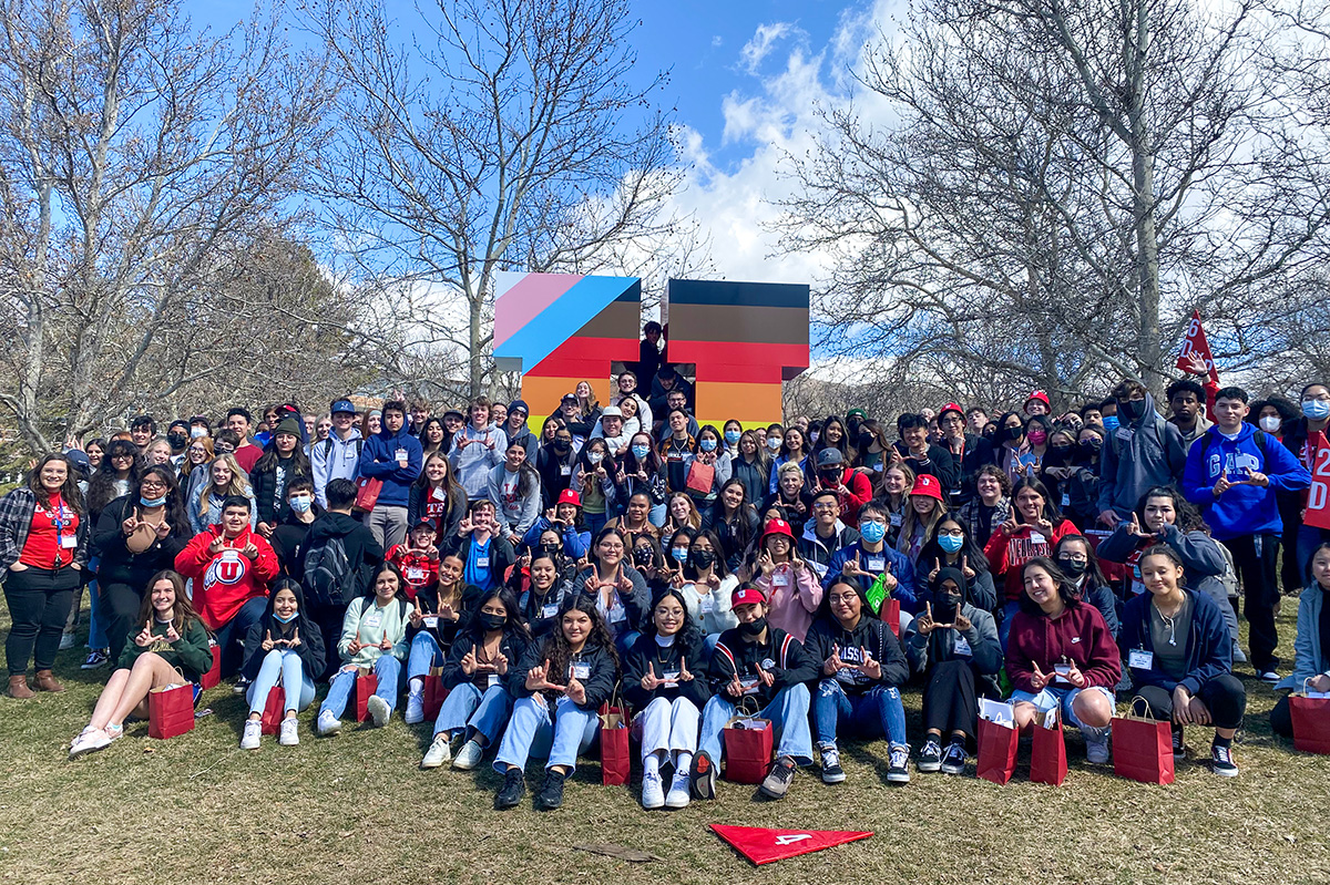 High school seniors from Granite School District next to the Block U