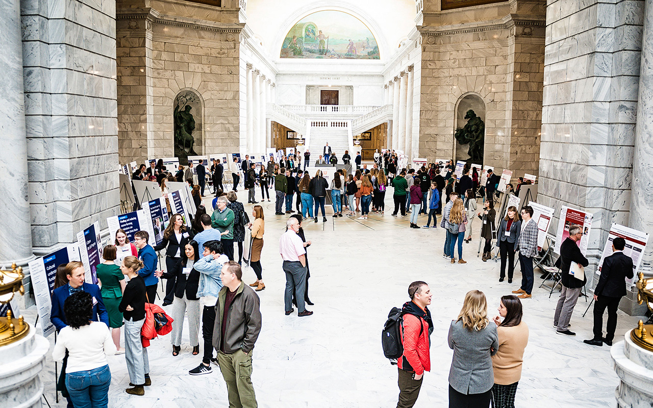 People gathered in rotunda at Utah State Capitol for Research on Capitol Hill